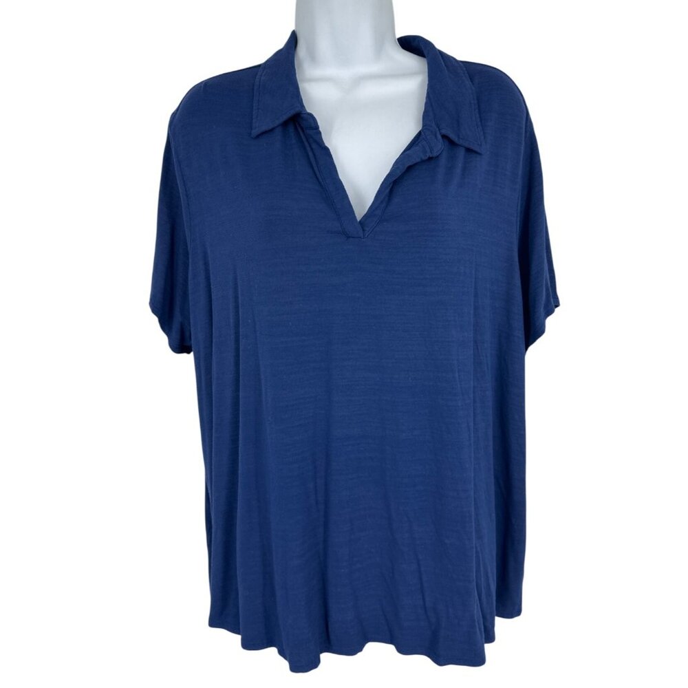 J.Jill Wearever Collection Womens Navy Blue Short-Sleeve Collared Top 2X